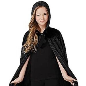 Spirit Halloween Youth Children's Black Hooded Cape Cloak Costume One Size